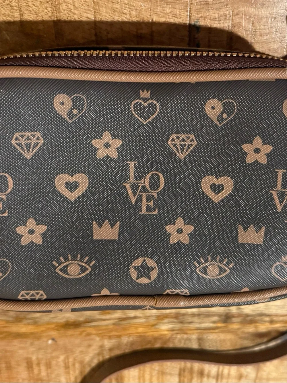 Love Heart Monogram Print Crossbody Bag